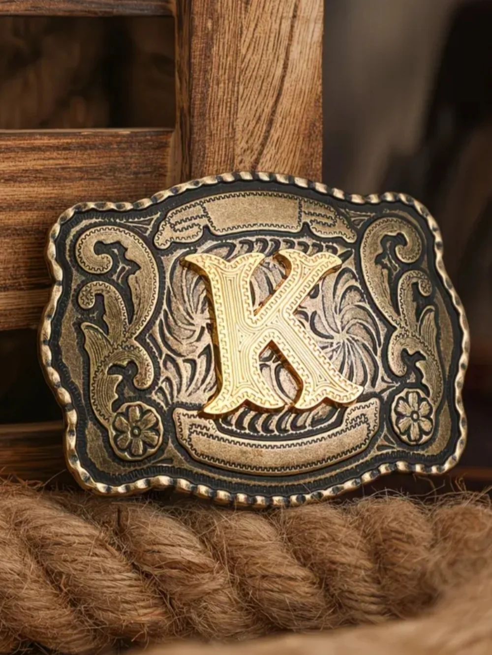 New Western Cowboy Cowgirl Belt Buckle Letter K Monogram Rustic Engraved Rodeo